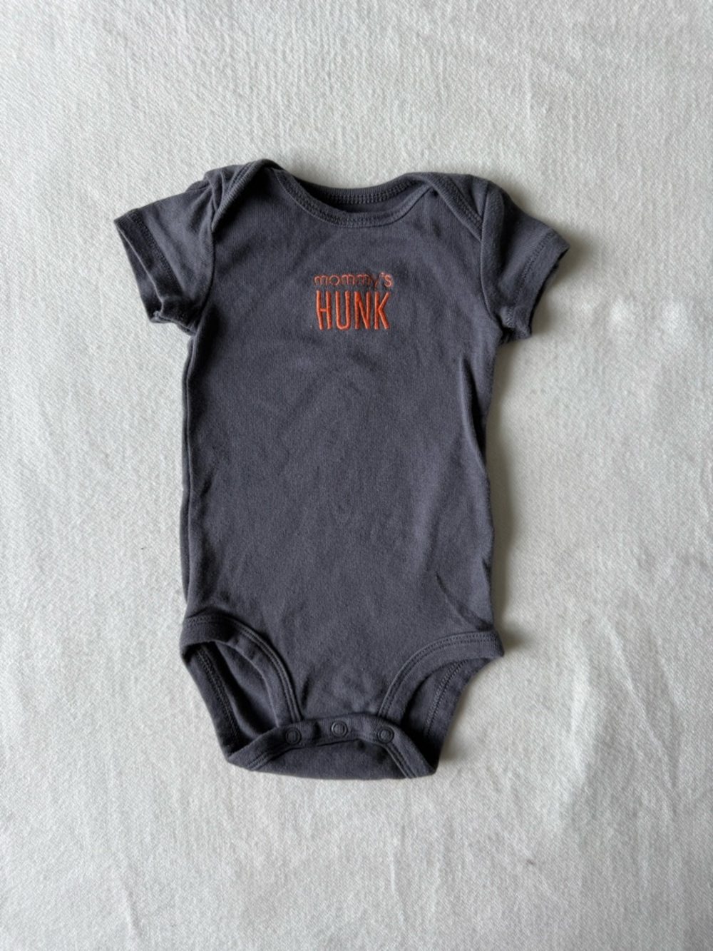 Carter's Charcoal One-Piece Baby Bodysuit with Orange 'HUNK' Text 3M